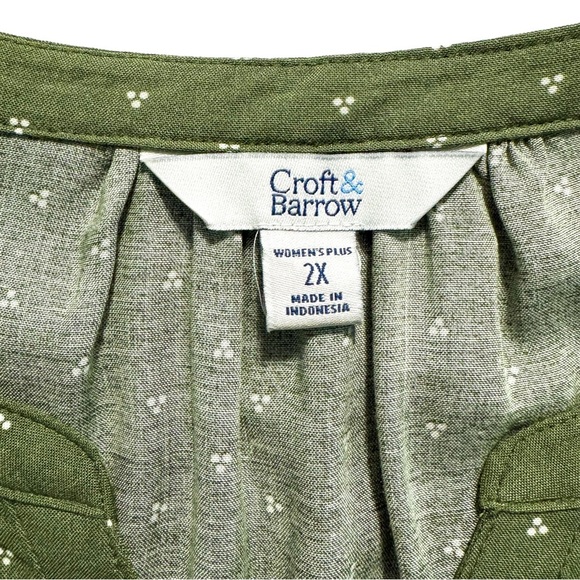 Croft & Barrow Plus Green Dot Print Blouse 2X NWT Fall Ready - Picture 8 of 10